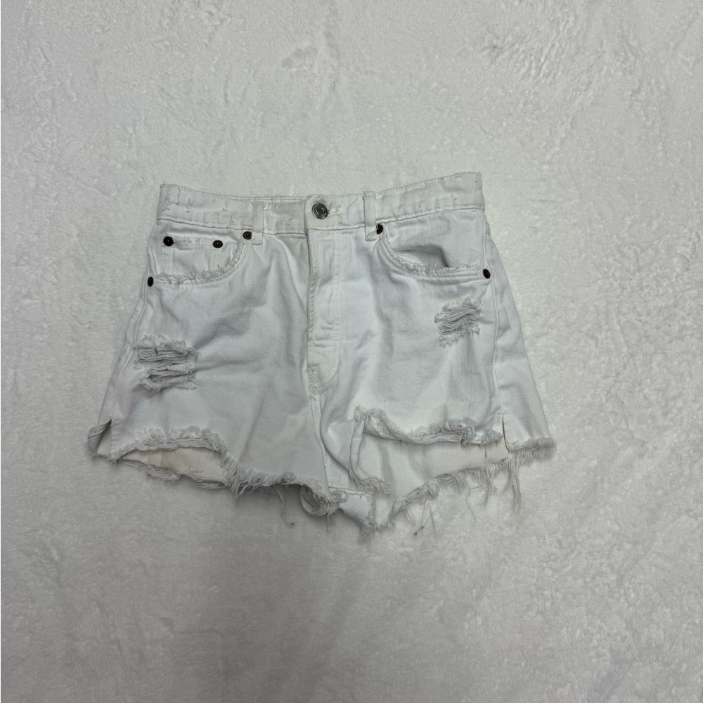 Zara White Ripped Jean Shorts